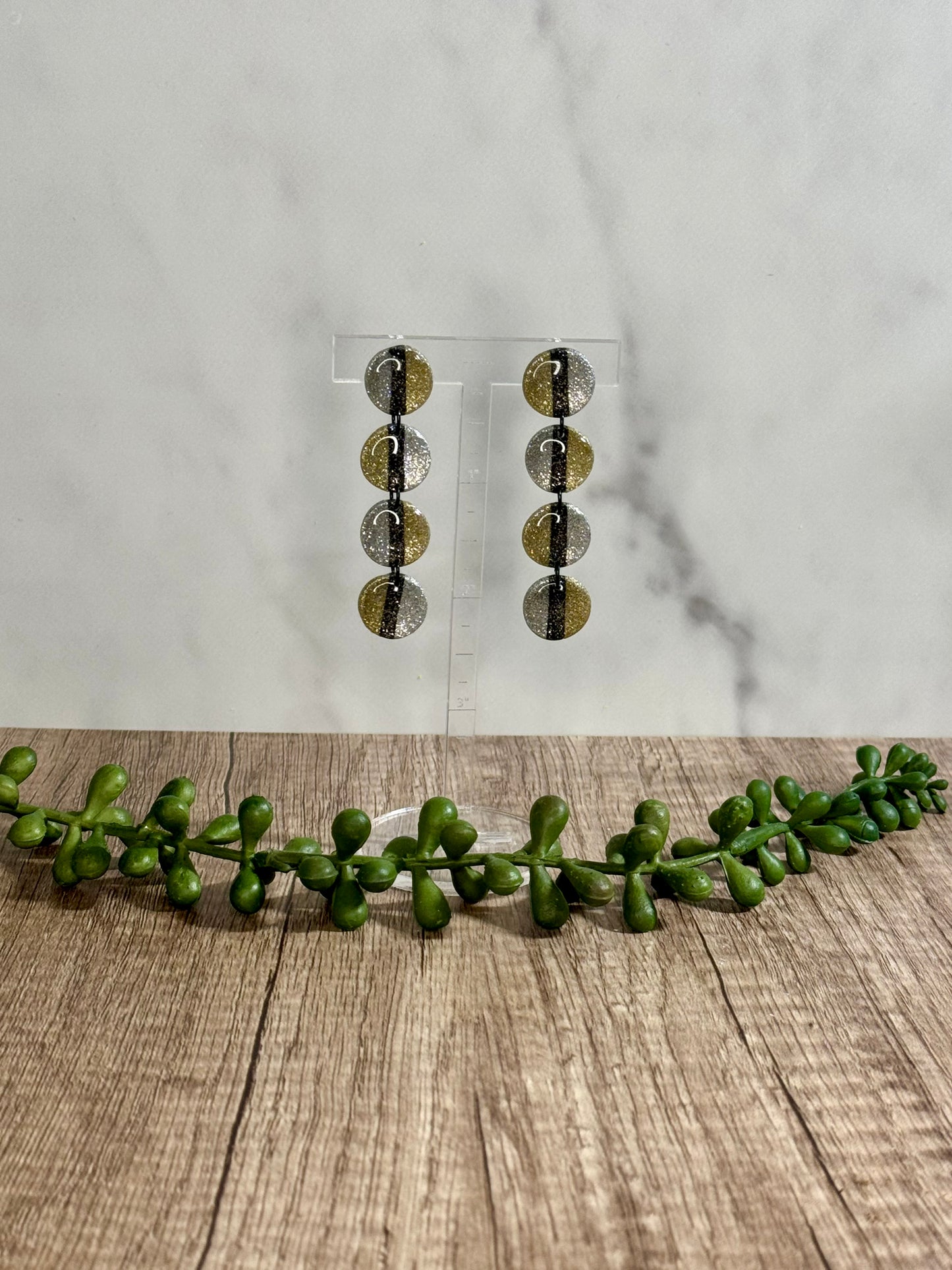 Glittery Quad circle stud dangle earrings
