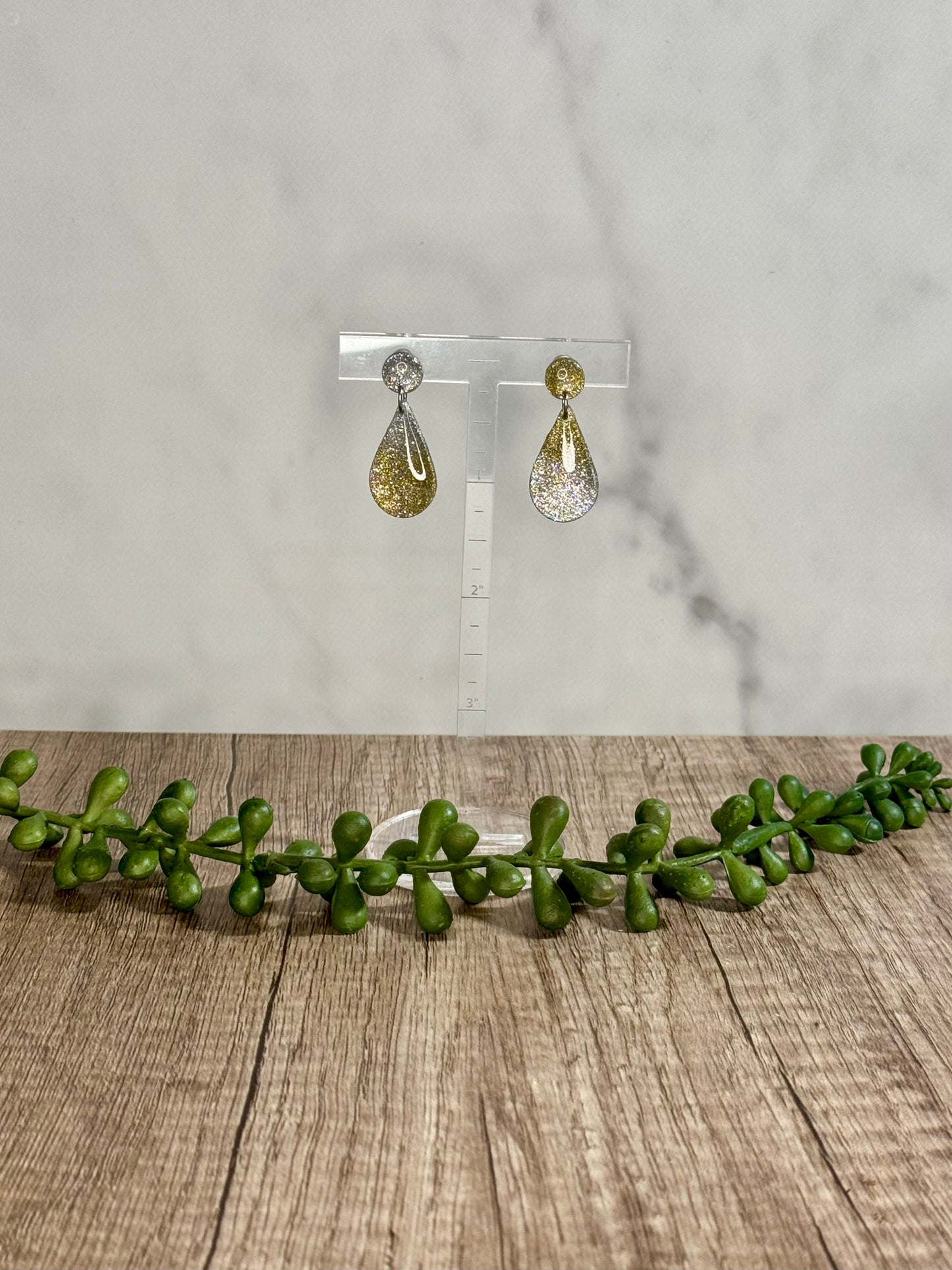 Silver & Gold Ombre stud dangle earrings