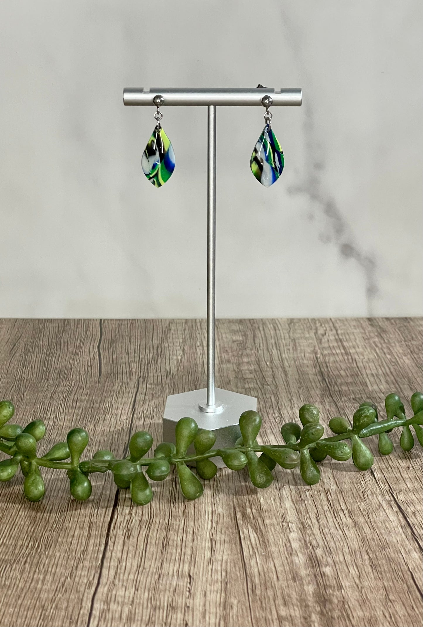 Blue/green Mokume Gane earrings