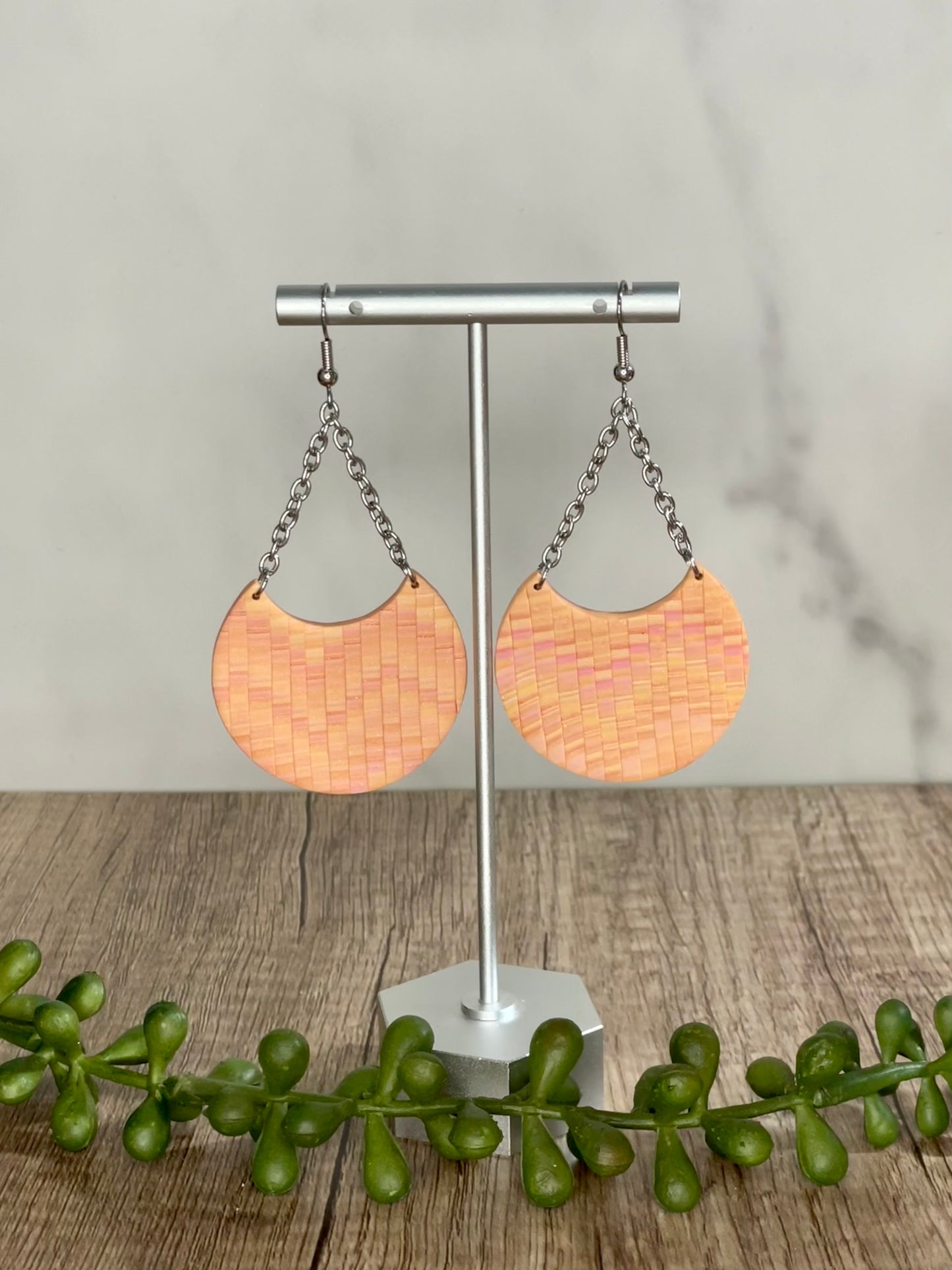 Faux quilted peach earrings