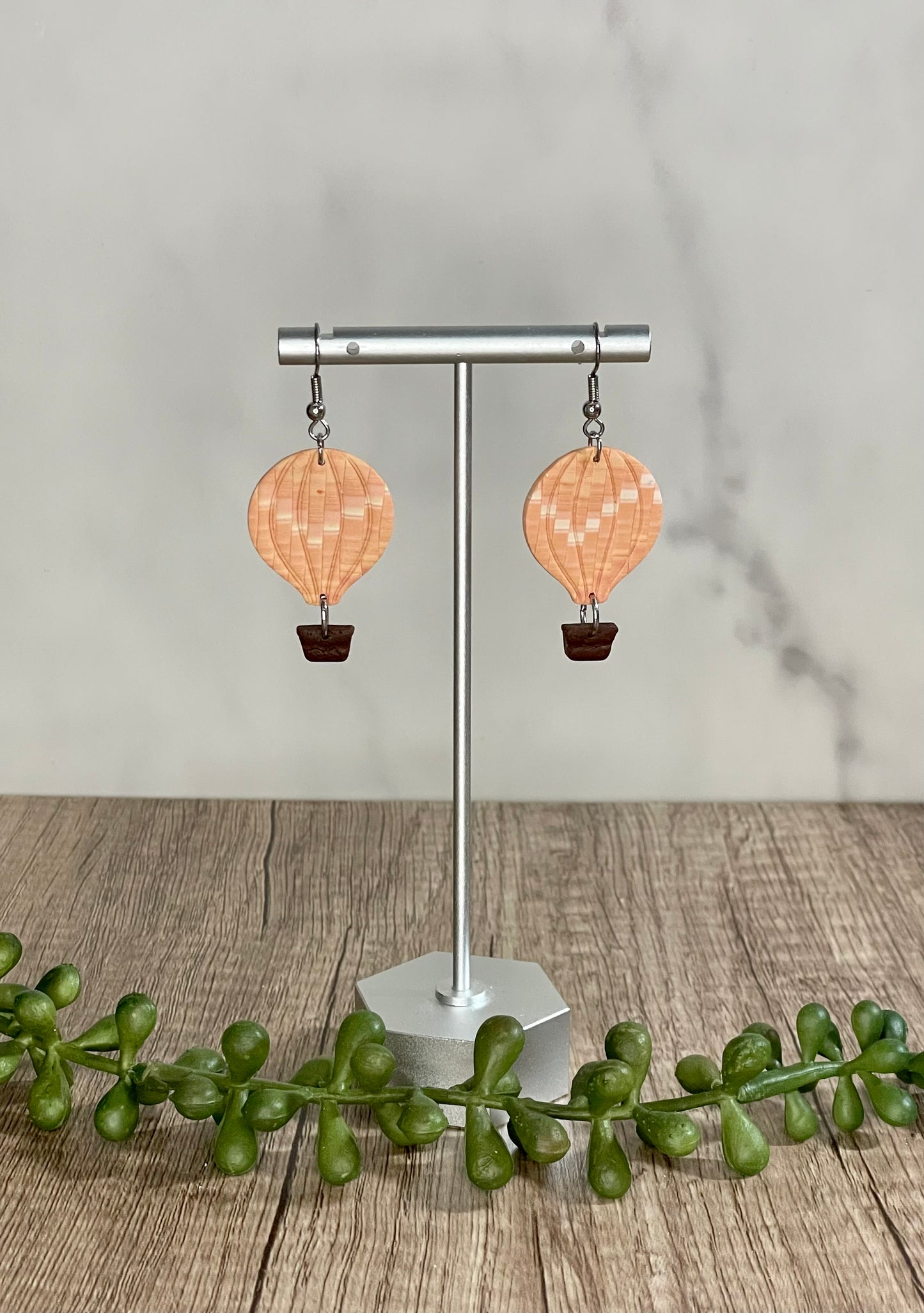 Faux quilted peach earrings