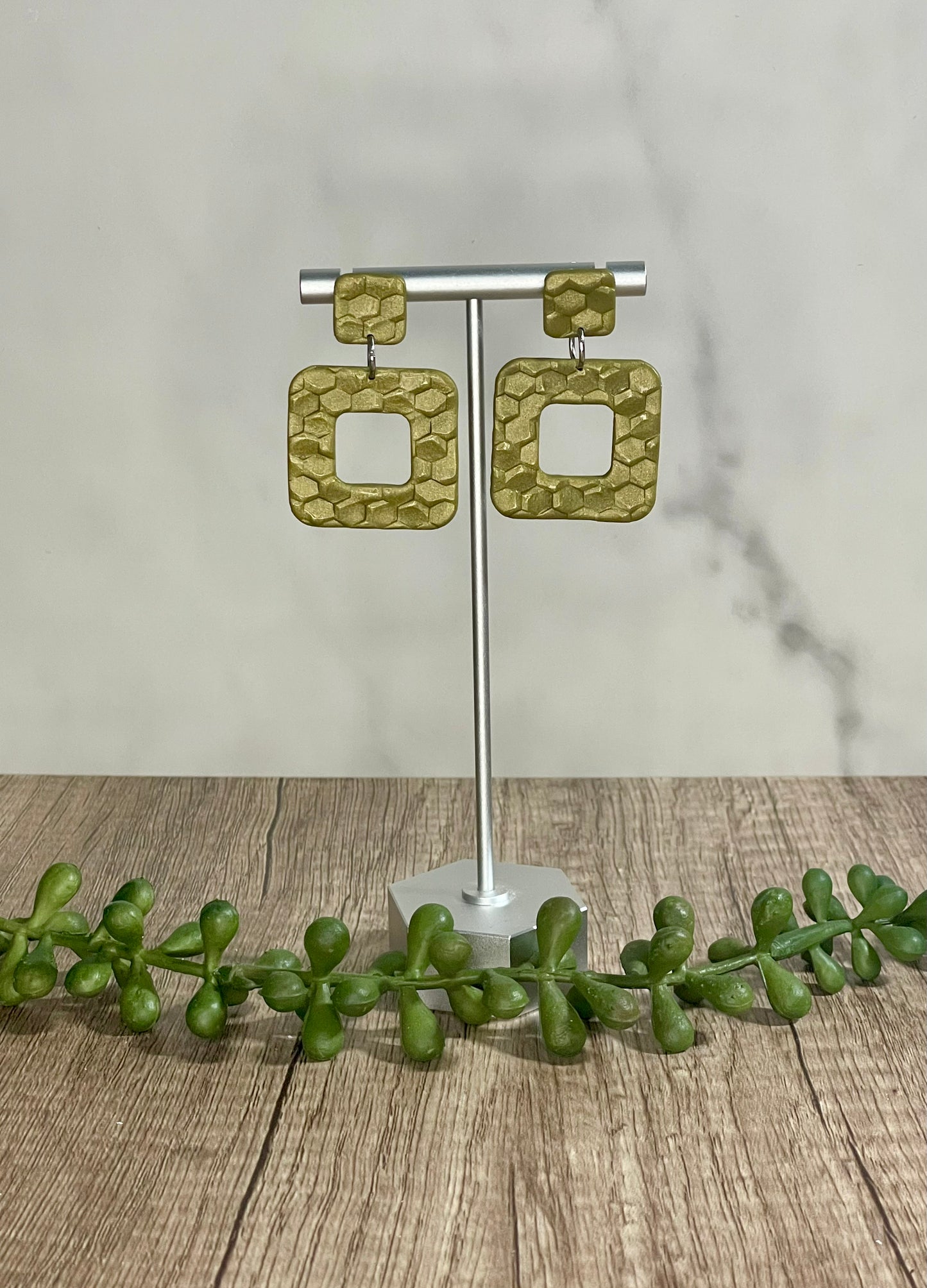 Textured square stud dangle earrings