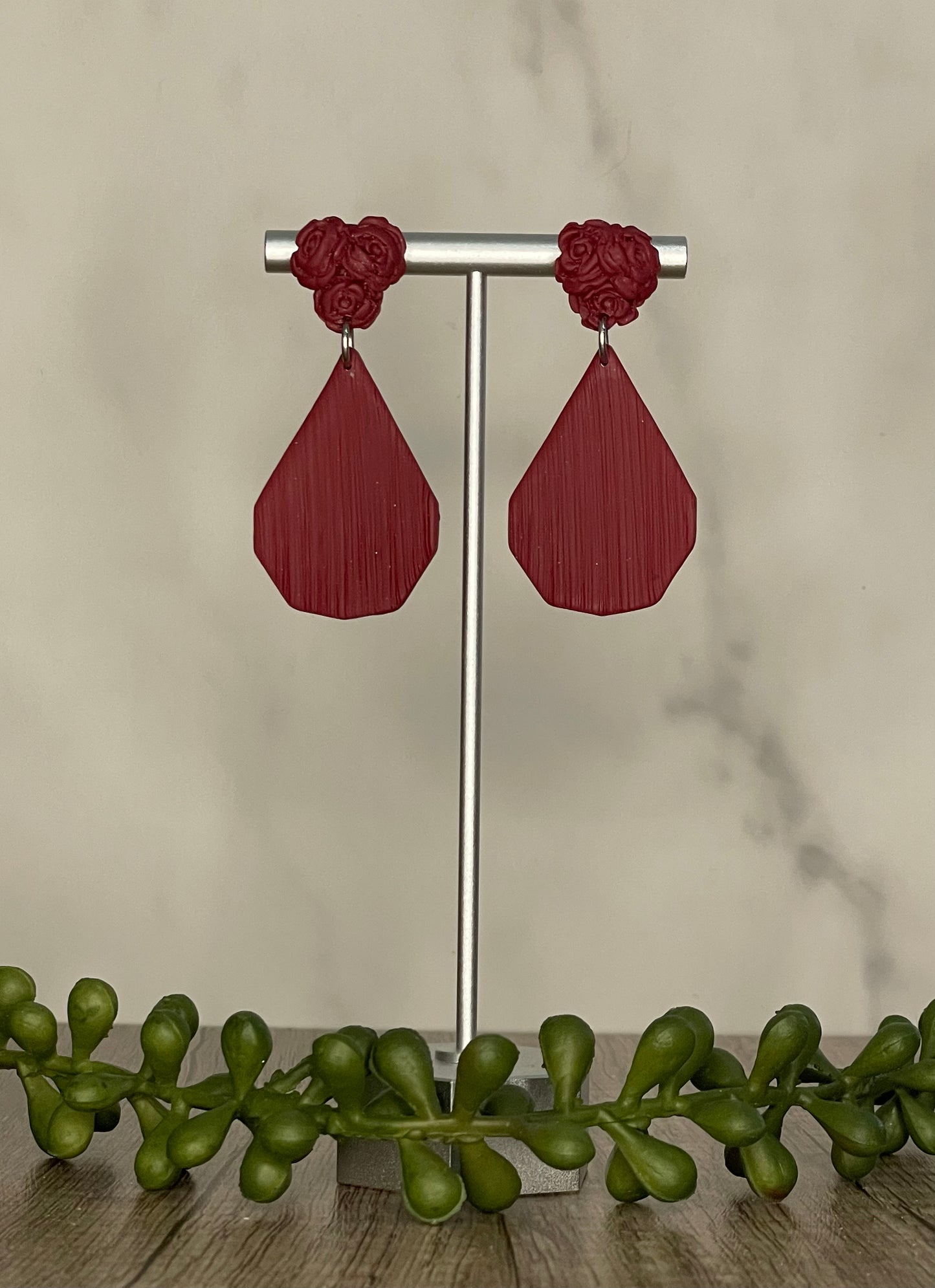 Maroon rose teardrop earrings