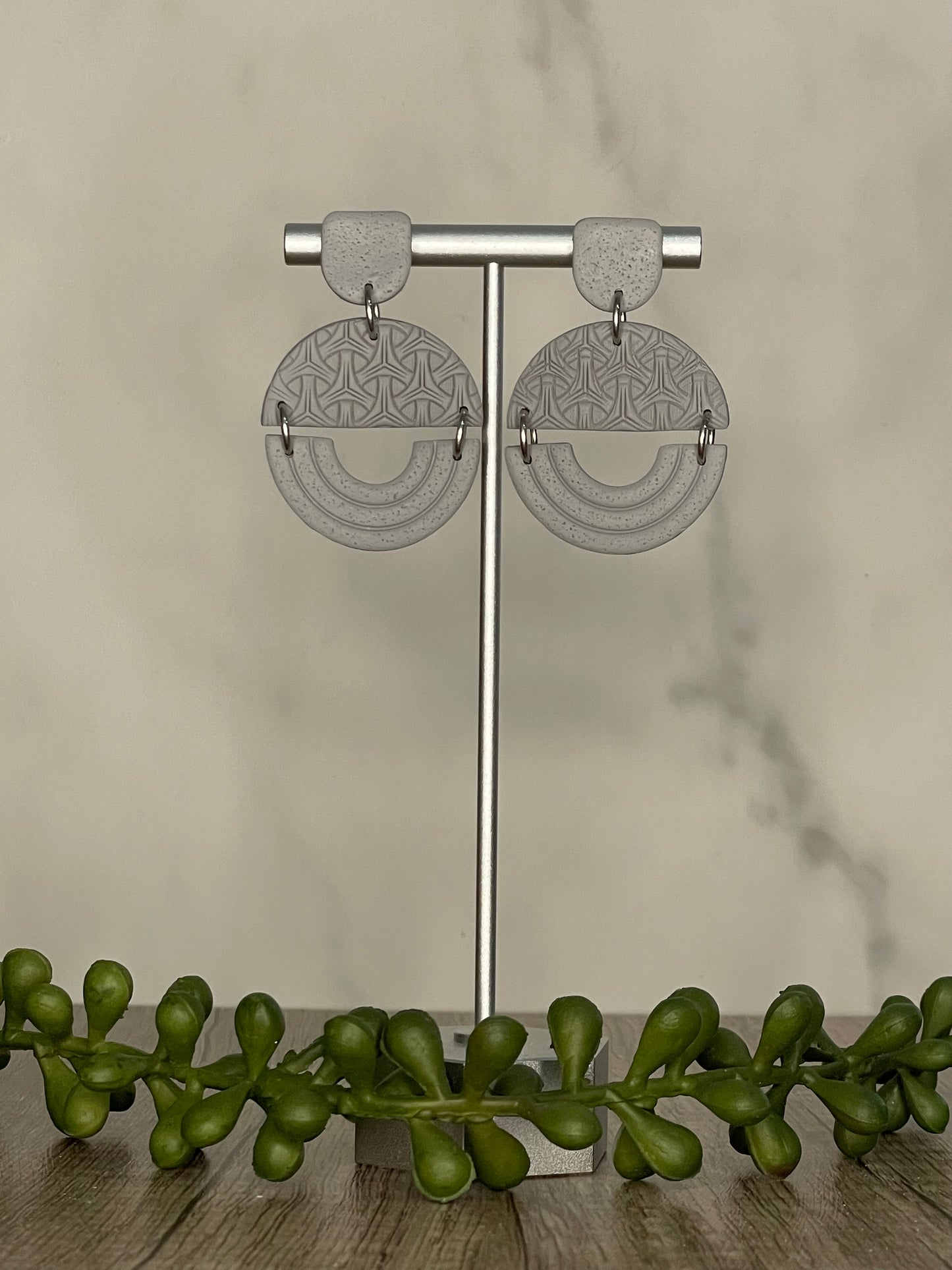 Gray neutral double half circle stud dangle earrings