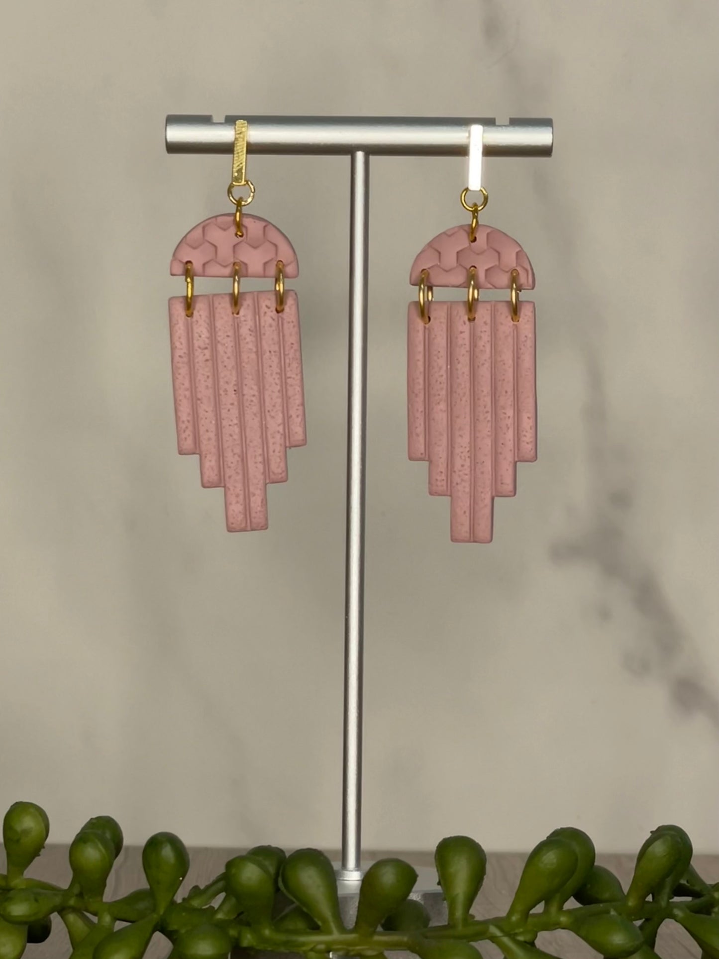 Elegant mauve stud dangle earrings