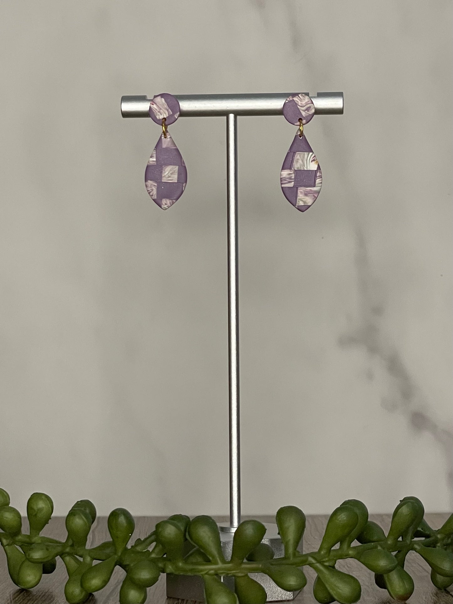 Purple marbled patchwork earrings