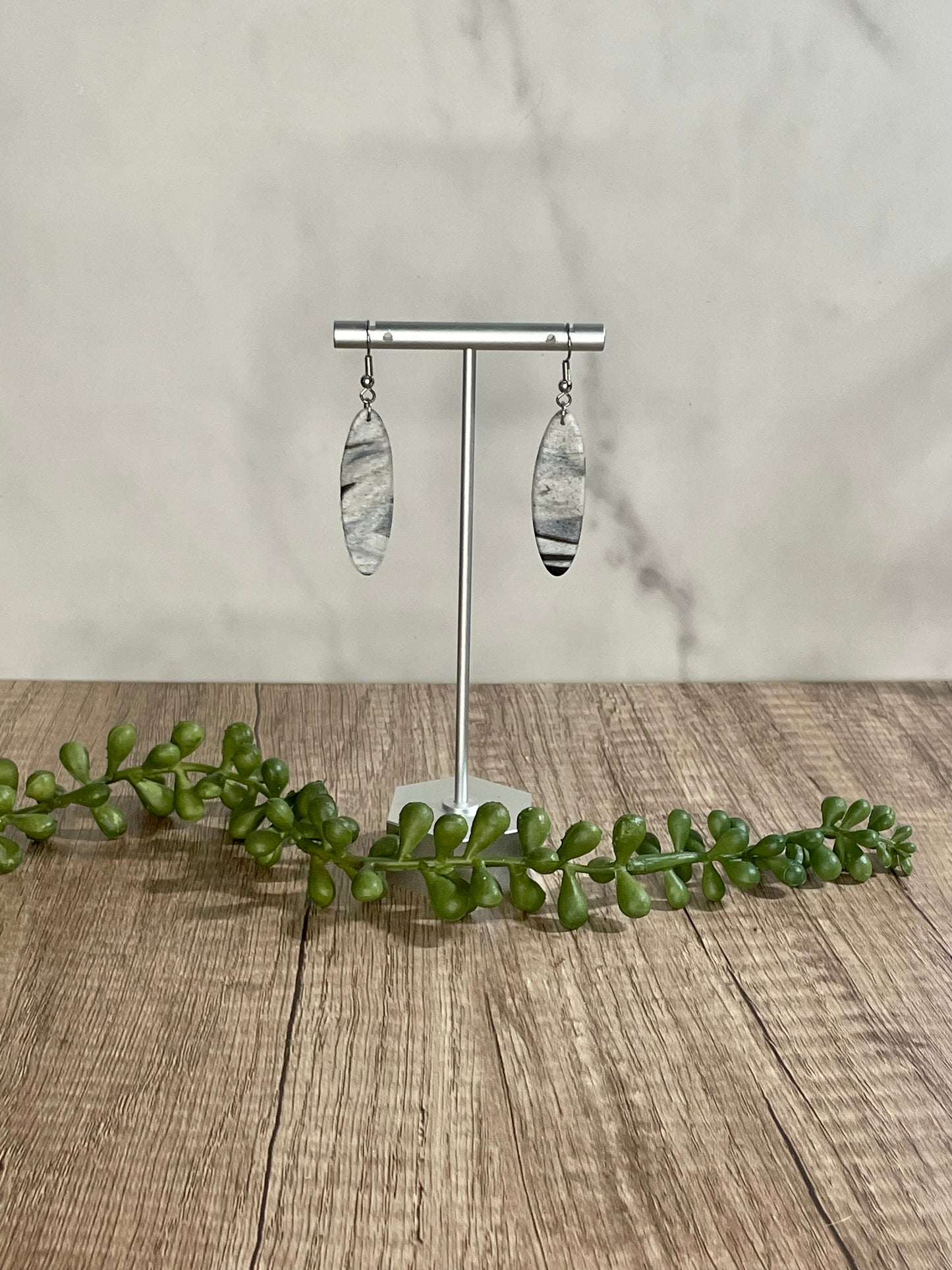 Faux stone long oval dangle earrings