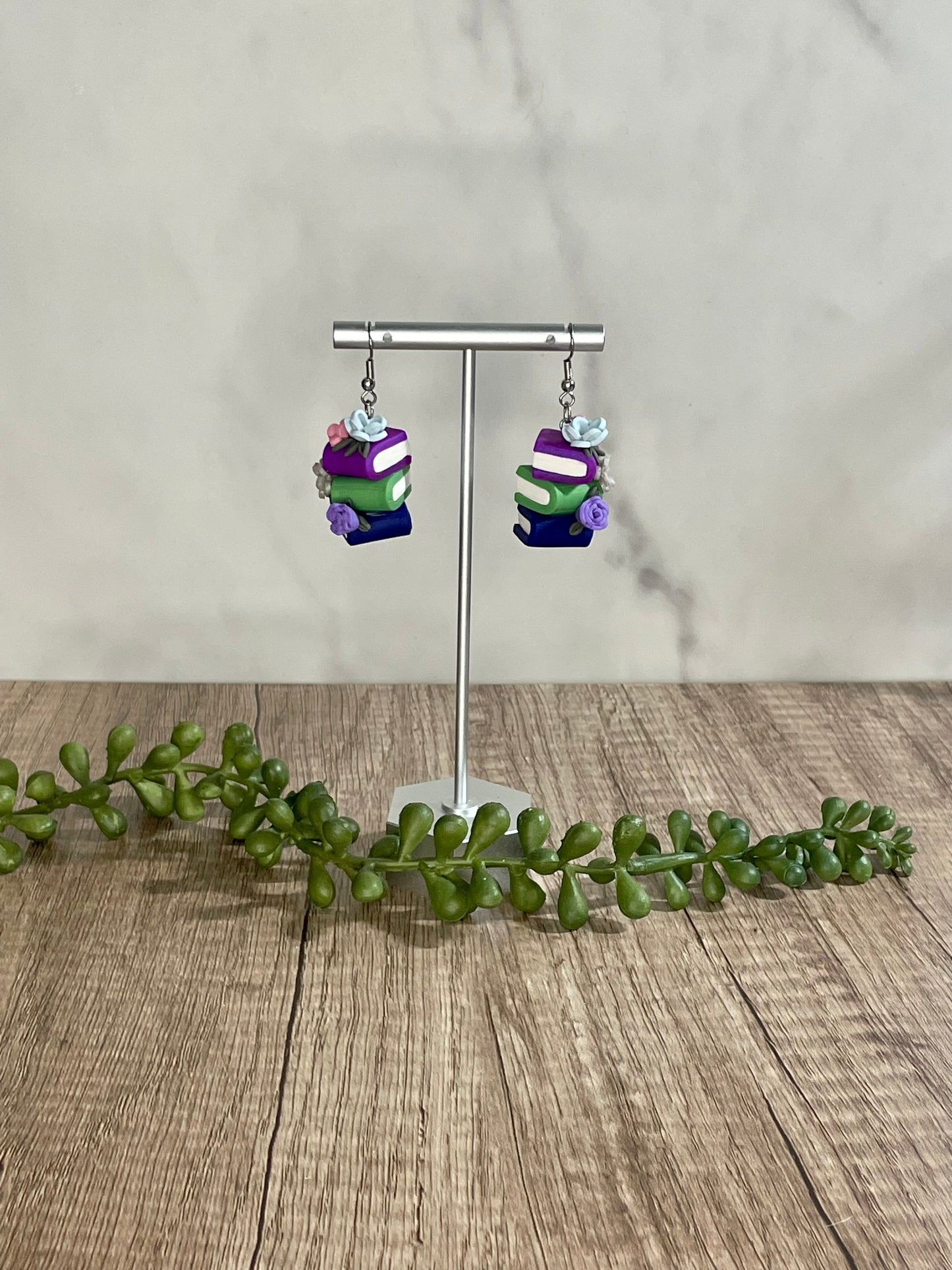 Sculpted book stack floral earrings