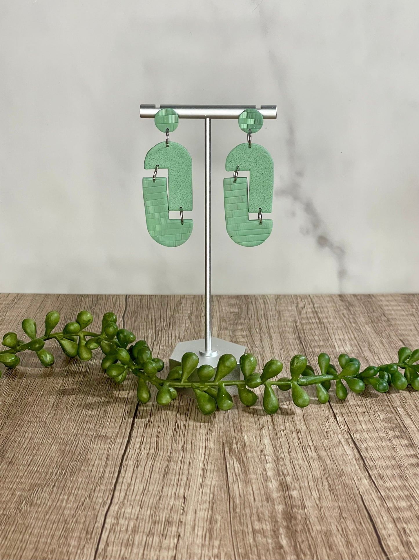 Faux quilted green earrings