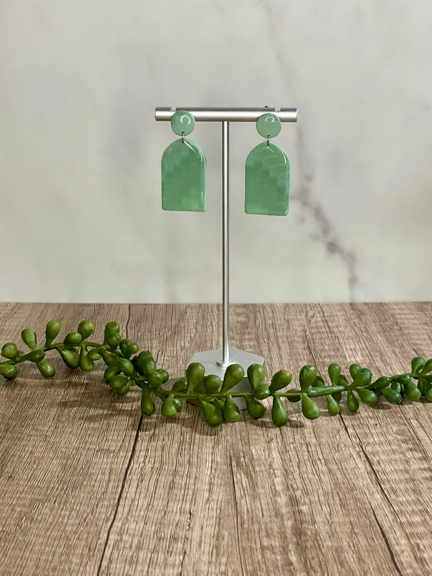 Faux quilted green earrings