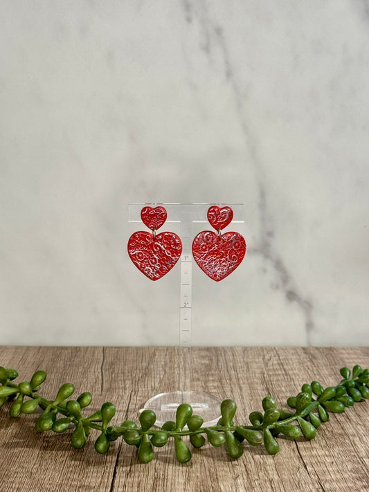 Lace double heart stud dangle earrings