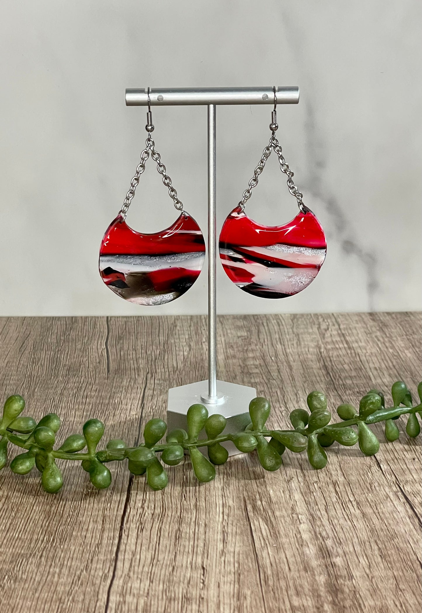 Red Mokume Gane earrings