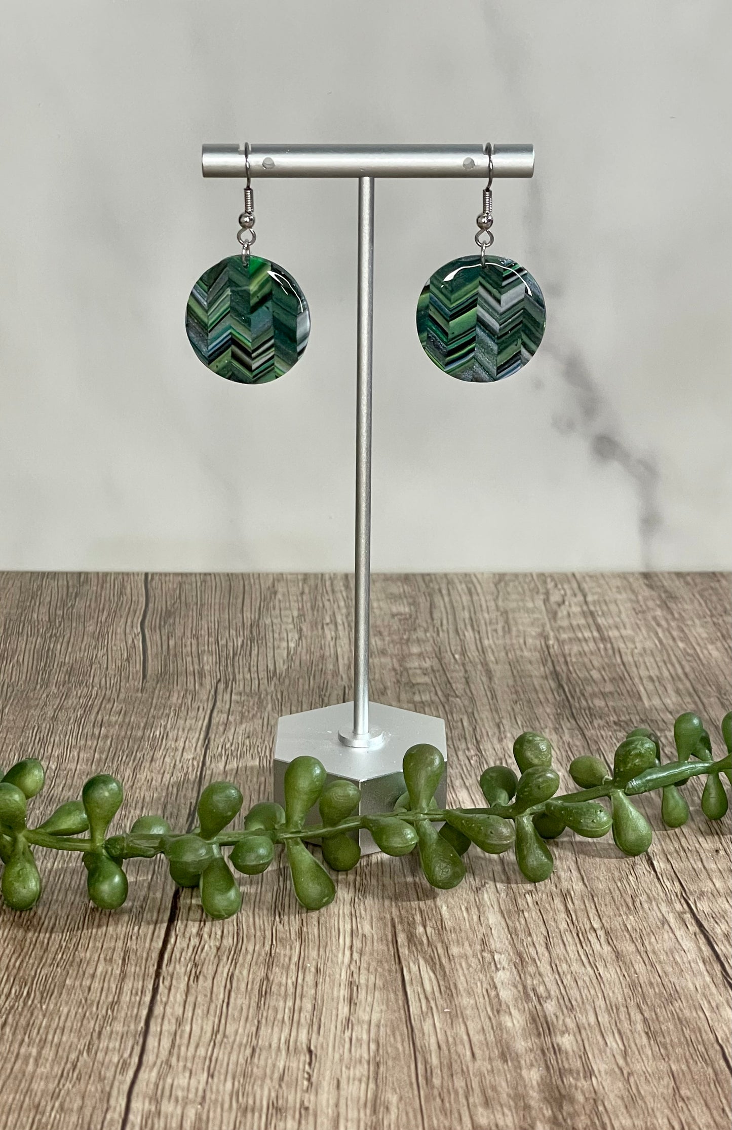 Faux quilted green/blue earrings