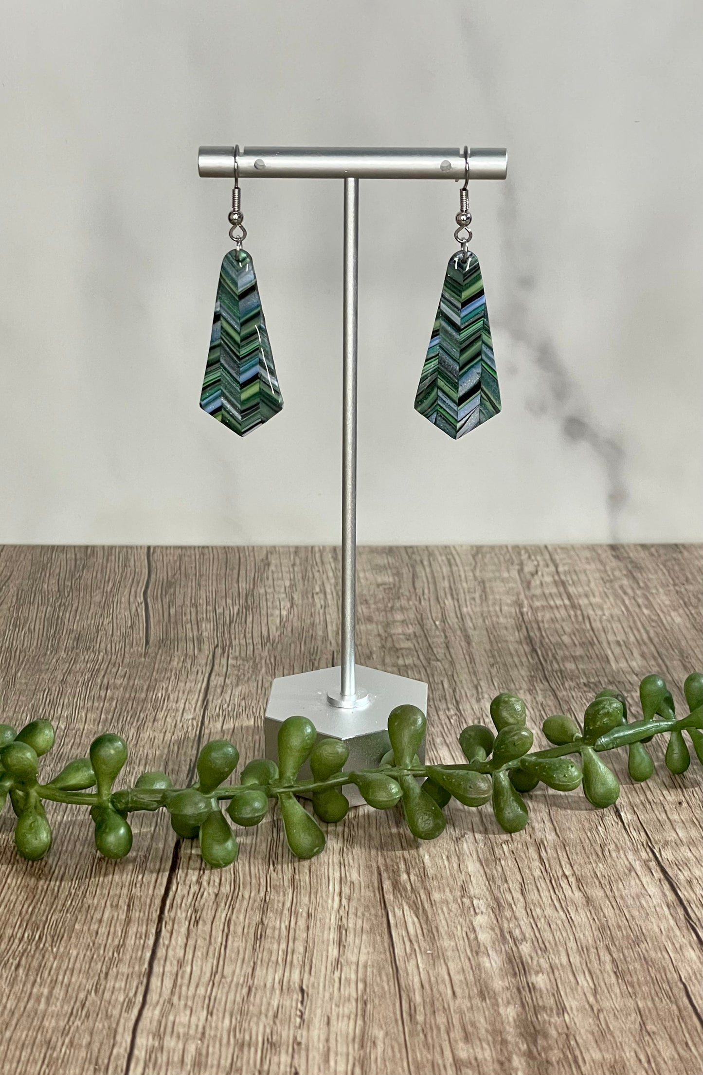 Faux quilted green/blue earrings