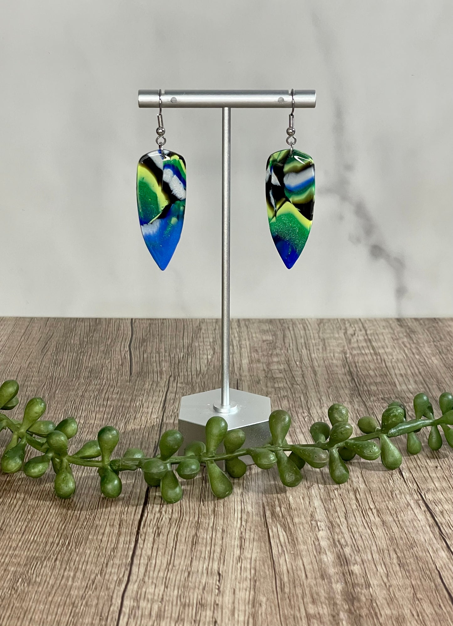 Blue/green Mokume Gane earrings