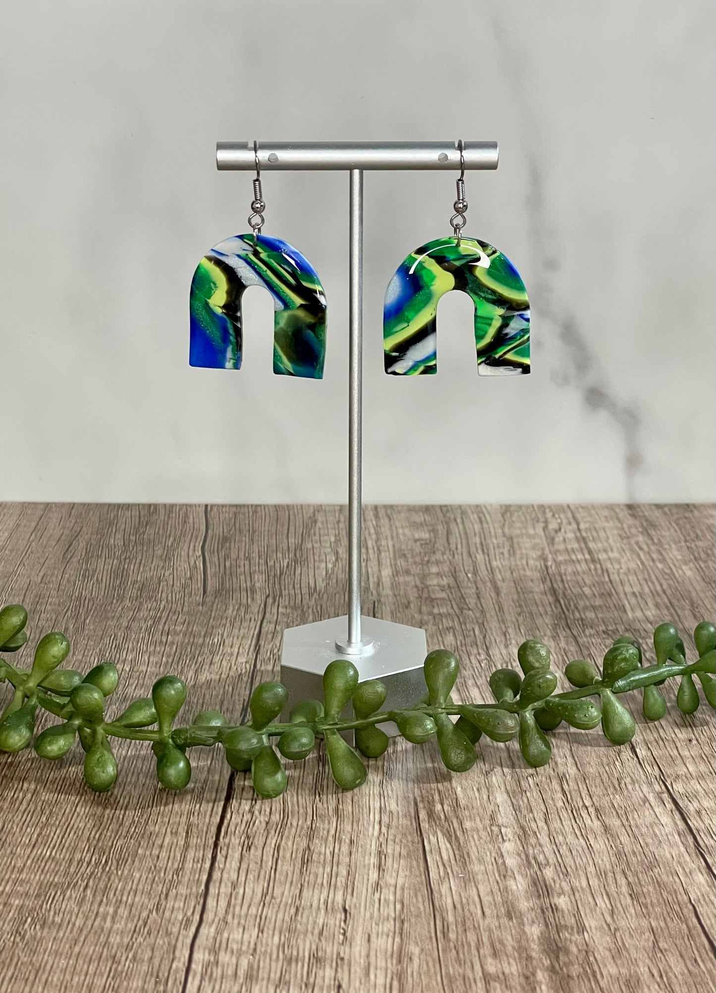 Blue/green Mokume Gane earrings