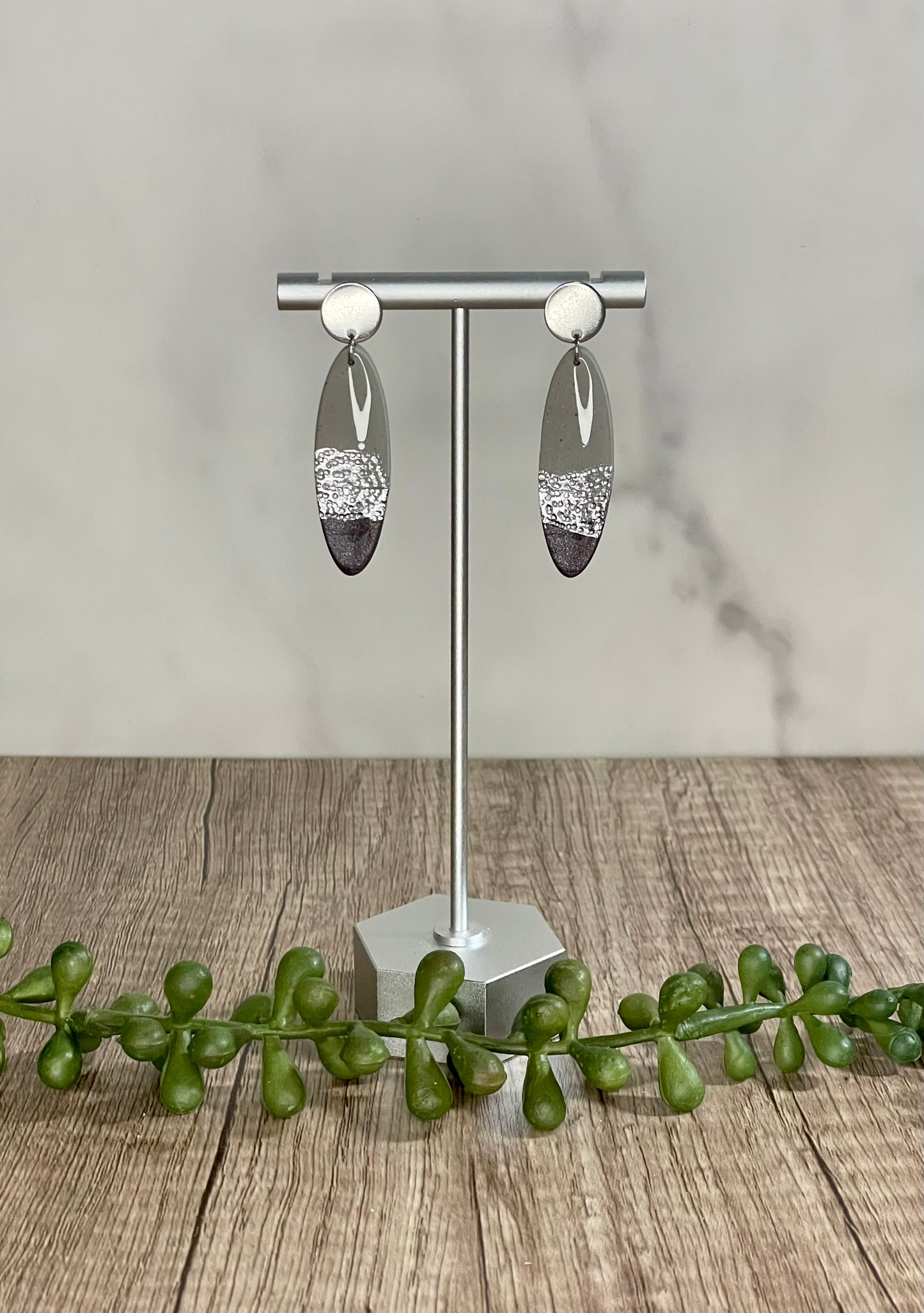 Faux hammered metal accented earrings