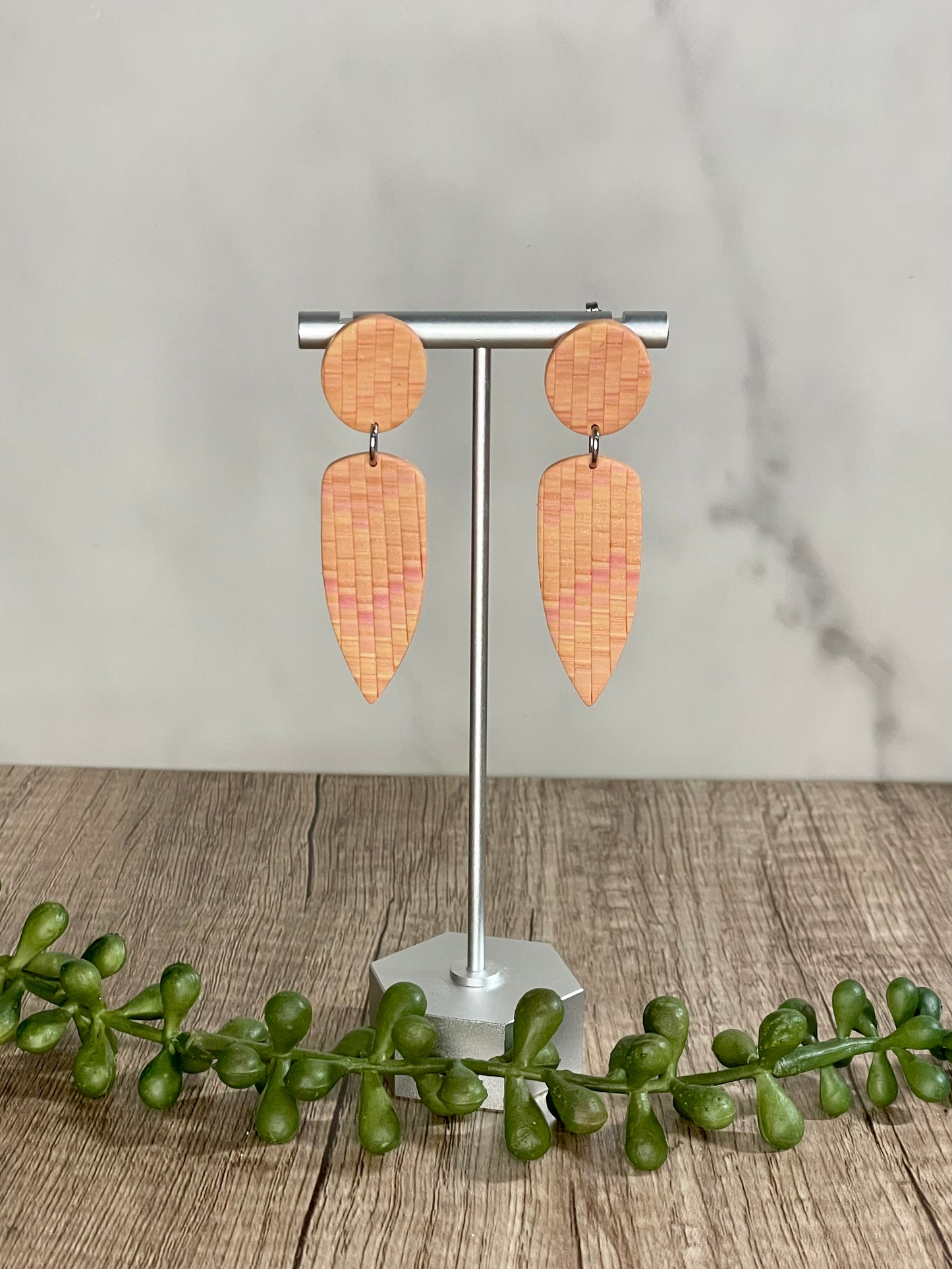 Faux quilted peach earrings