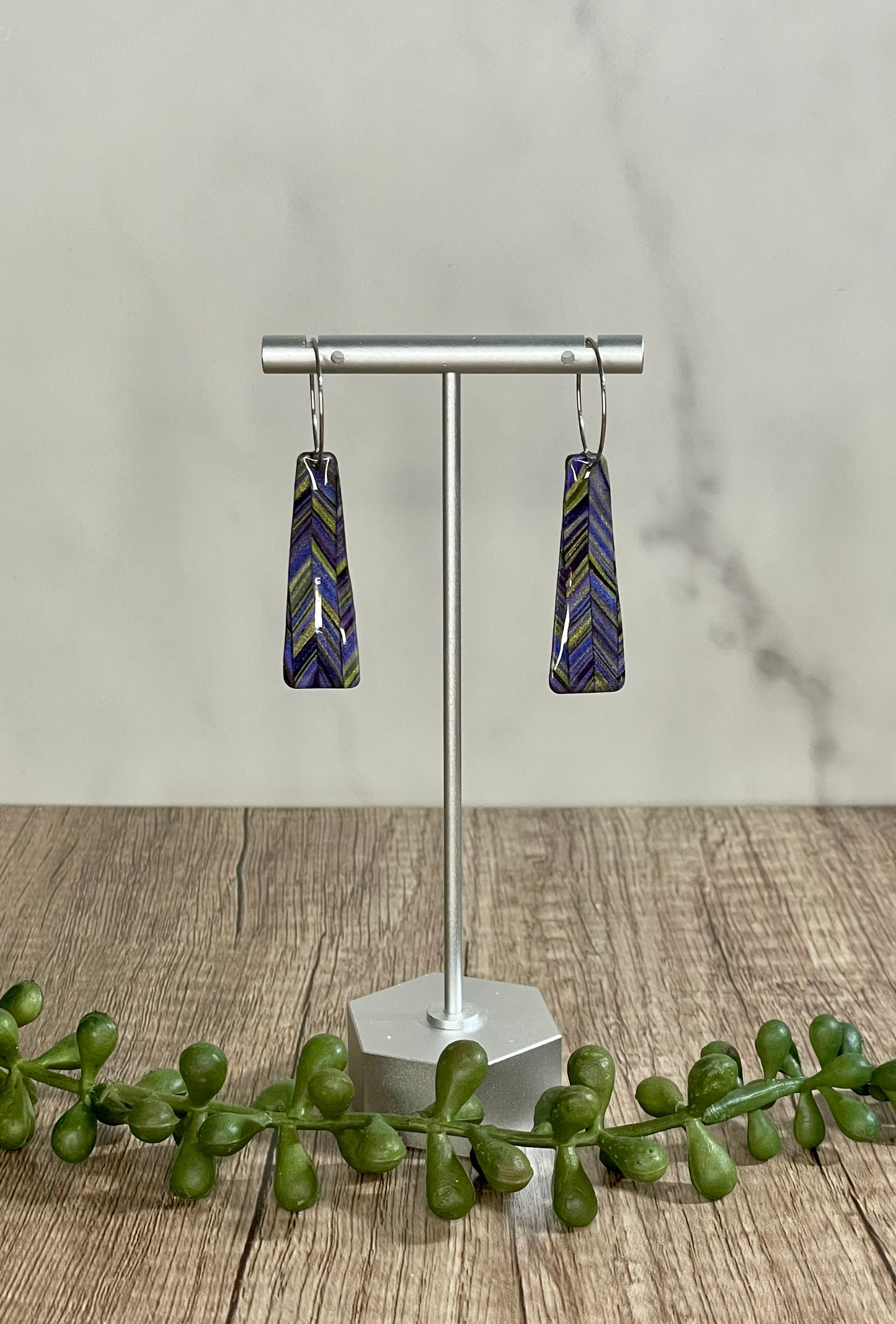 Faux quilted green and purple earrings