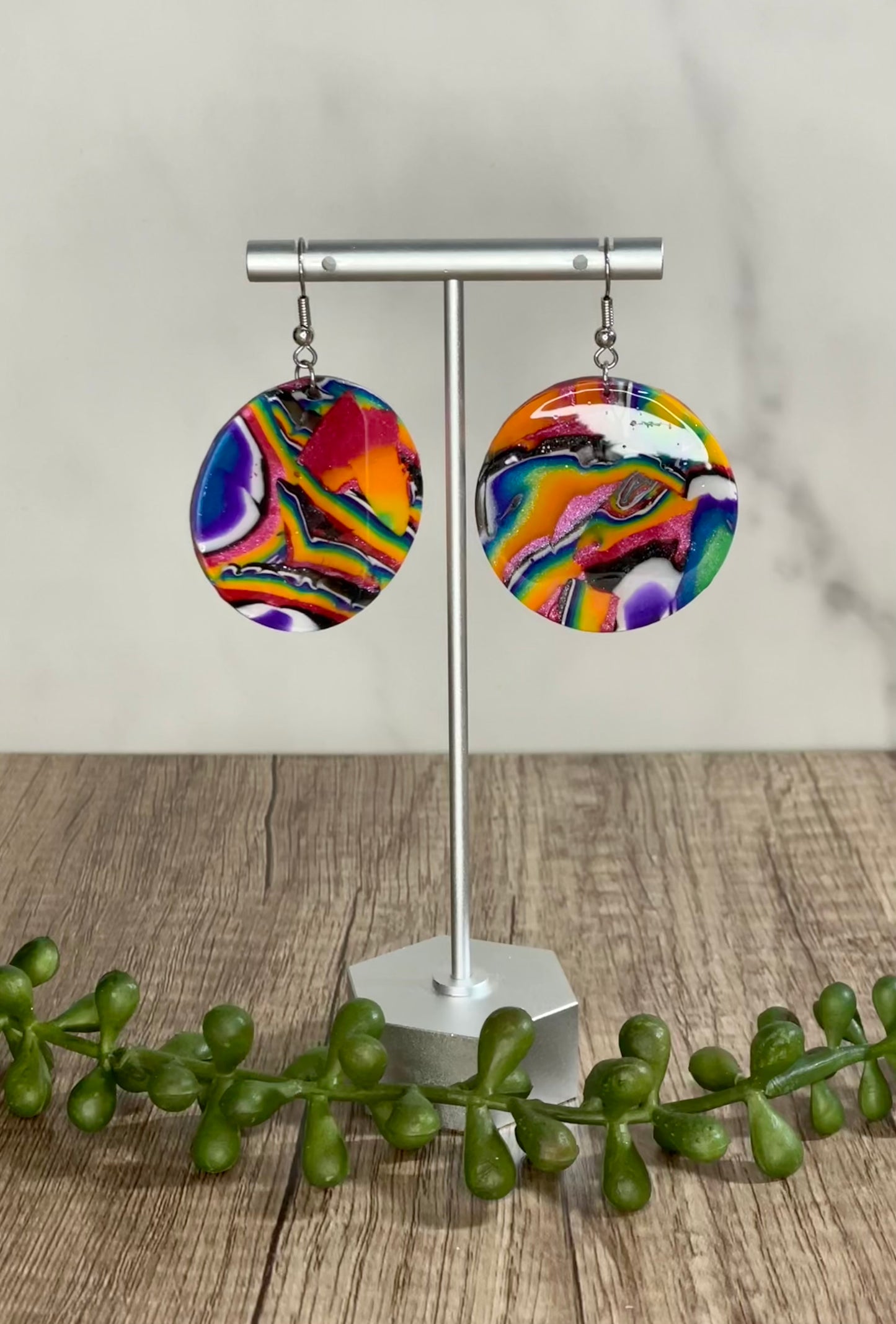 Rainbow Mokume Gane earrings