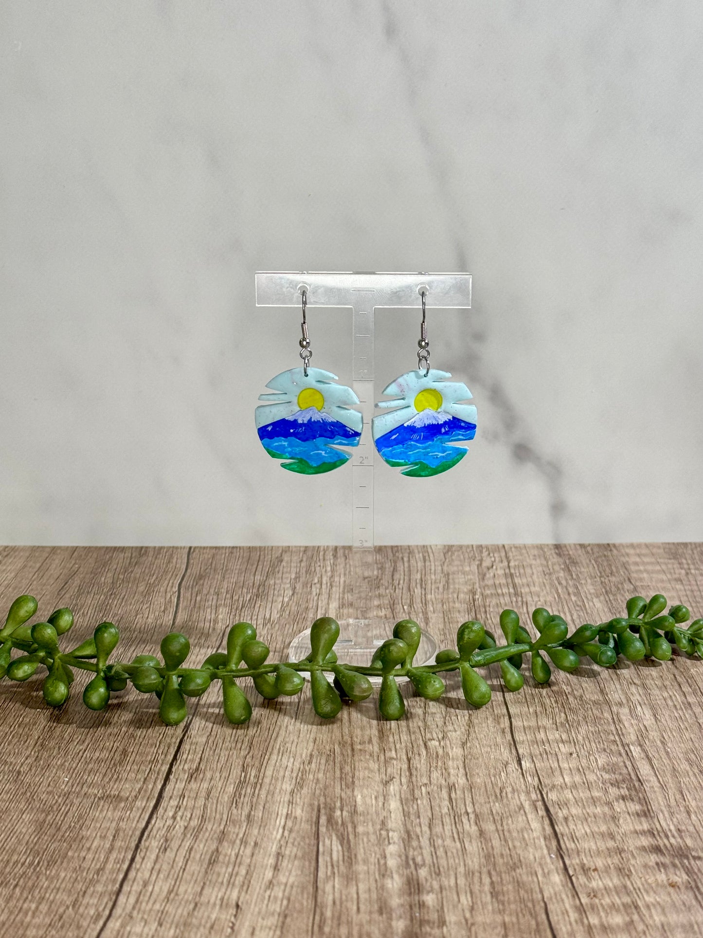 Mountain scene dangle earrings