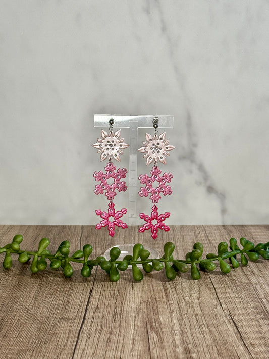 Pink Christmas Snowflake stud dangle earrings