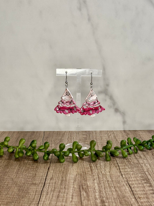 Pink Christmas Tree dangle earrings