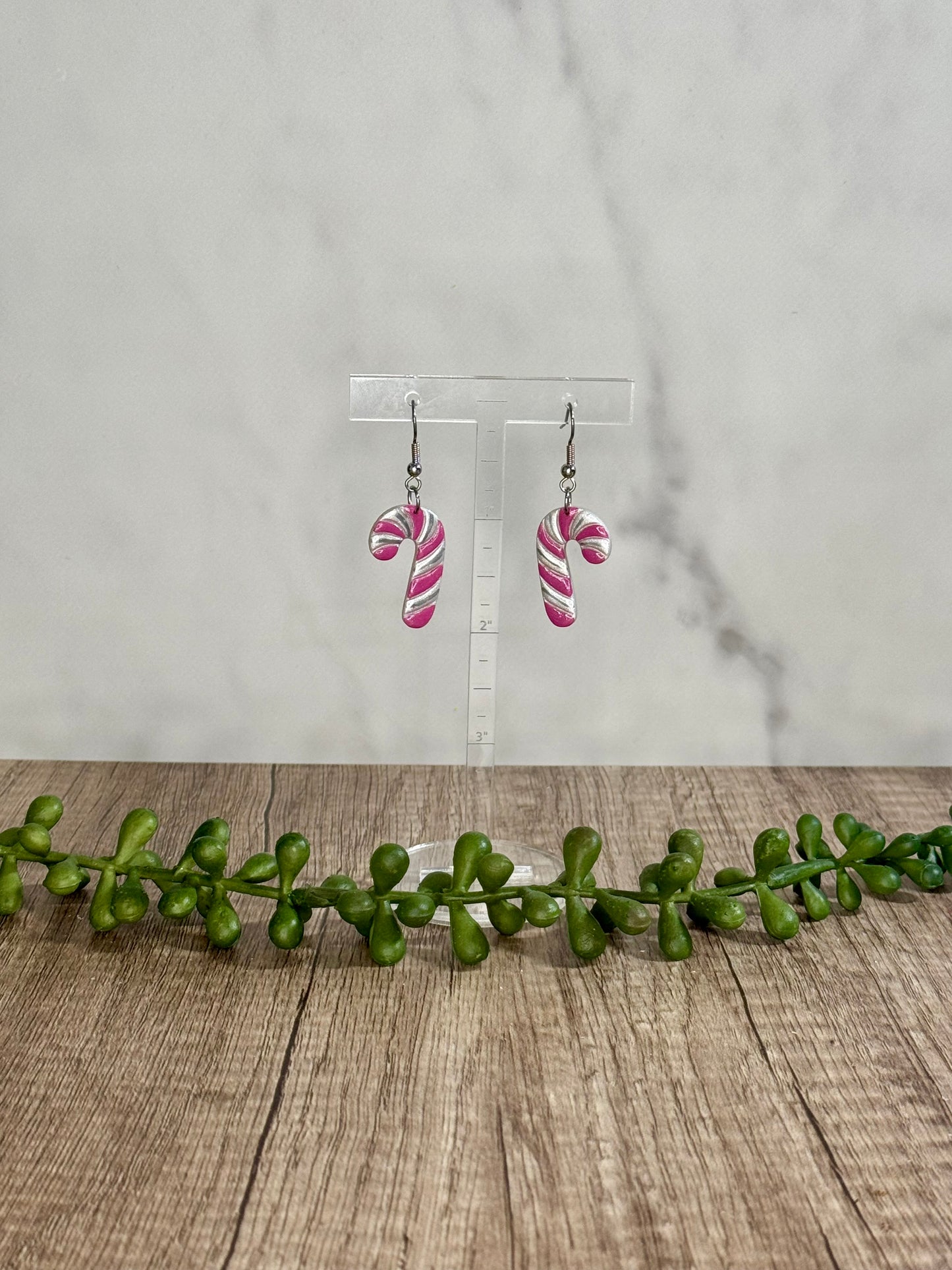 Pink Christmas Candy Cane dangle earrings