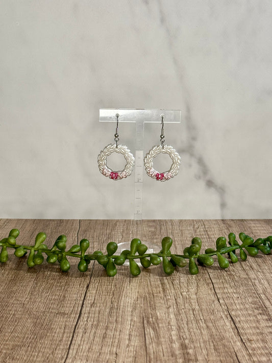 Pink Christmas Wreath dangle earrings