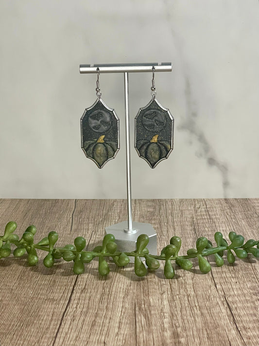 Ghostly Halloween scene dangle earrings