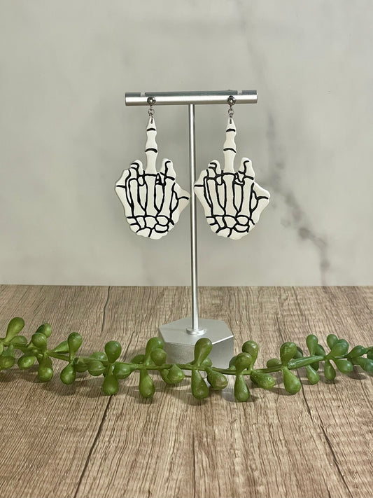 Skeleton finger stud dangle earrings