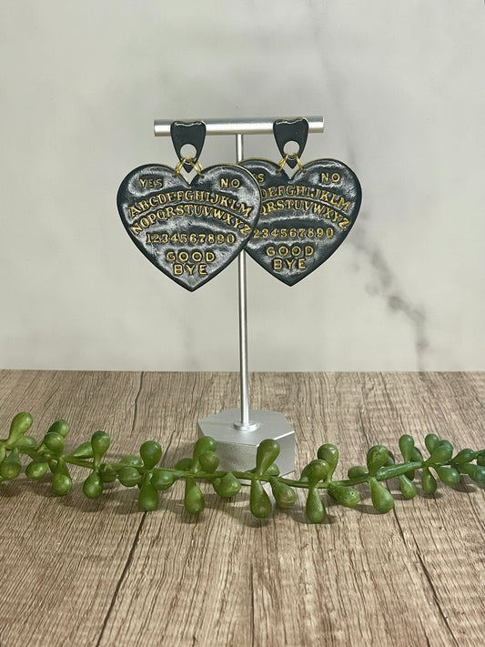 Ouiga Board heart stud dangle earrings