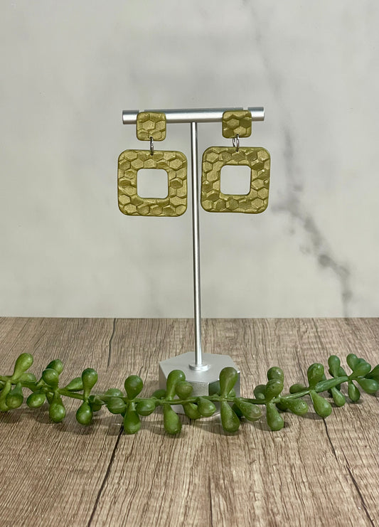Textured square stud dangle earrings