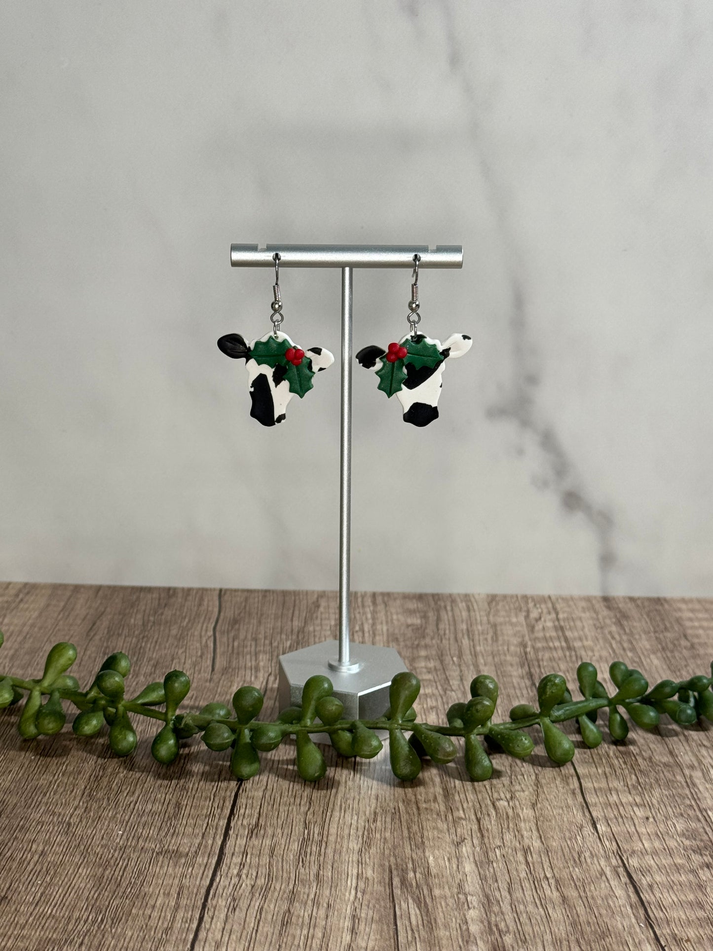 Christmas Cow dangle earrings