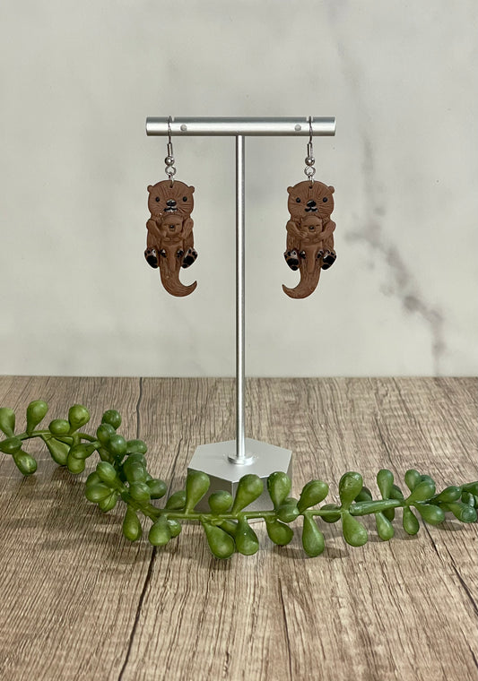 Mom and Baby Otter dangle earrings