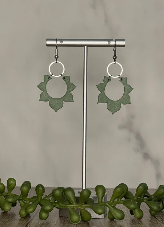 Sage green sunburst dangle earrings