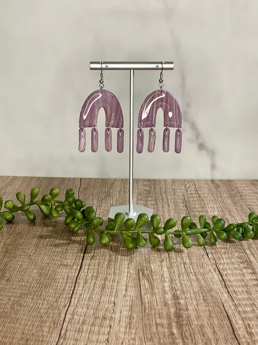 Purple striped arch dangle earrings